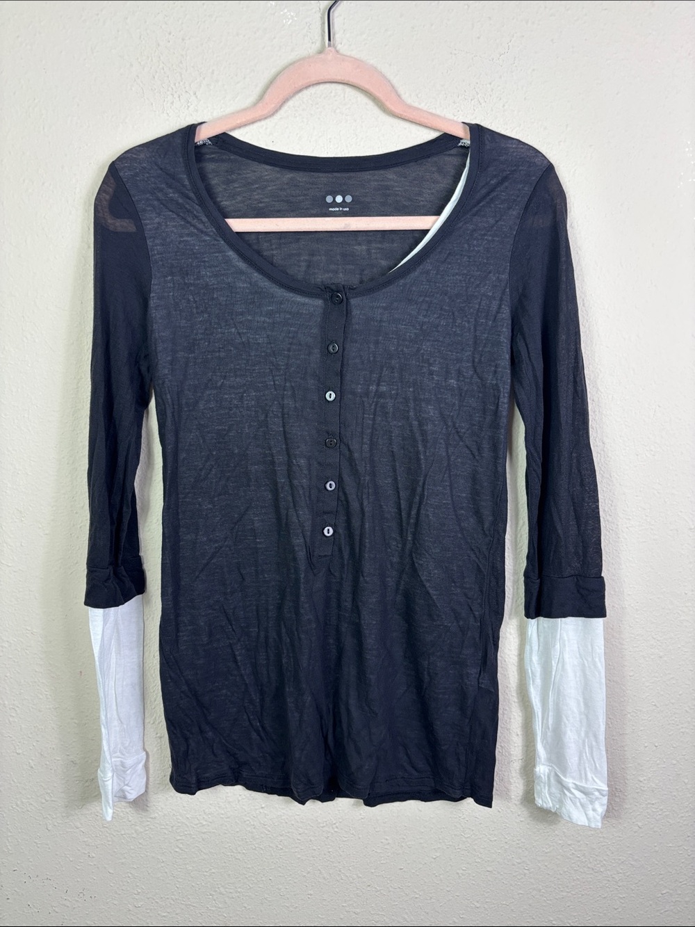 Three Dots Black White Long Sleeve Lightweight Shirt size Medium
